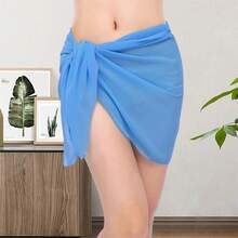 Swimsuit Coverups For Women Sarong Beach Bikini Wrap Sheer Short Skirt Chiffon Scarf For Swimwear - Blue - View 4