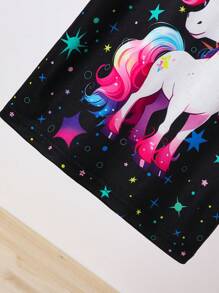 Girls' Summer Fashionable Cute Star & Unicorn Pattern Short Sleeve T-Shirt And Shorts Set, Suitable For Outdoor, Casual, Sports, Party