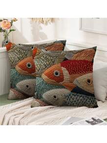 2pcs Vibrant 2D Fish Shaped Throw Pillow Covers - Multi Sizes, Colorful Polyester Decorative Covers With Zipper Closure, Suitable For Sofa, Patio And Living Room - Machine Washable, Farmhouse Spring Summer Party Decor, Zippered Pillowcase (Pillow Insert Not Included) | Vivid Fish Design | Zippered Pillow Covers, Decorative Pillows