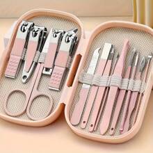 14pcs Pink, Blue, Green Nail Clipper Set For Home Use, Manicure Tools