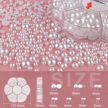 6000PCS White Flat Back Half Round Pearls – Mixed Sizes Nail Art Kit With Picking Tools For Graduation Cap, Face & Body Makeup, DIY Crafts & Salon Use - [03-6000pcs white] - 查看 9