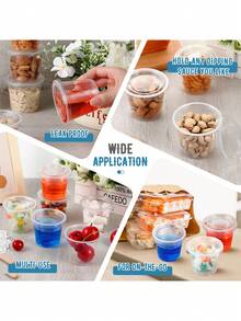 Juego de 100 vasos de plástico de 5.5 onzas con tapas, pequeños recipientes de plástico apilables y transparentes, tazas herméticas para condimentos, mini despensa para salsas, aderezos para ensaladas y porciones, temporada de regreso a la escuela, tazas para condimentos para almuerzos, picnics y viajes, perfectos, prácticos recipientes de almacenamiento de alimentos - transparente - Ver 7