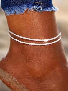 2 Stücke glitzernde Knöchelketten für den Strand, modischer Fußschmuck-Accessoire für den täglichen Gebrauch für Frauen