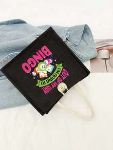 Billiards Lottery Theme Handbag Set, Bingo Ladies Handbag And Wallet Set, Includes Handbag And Coin Purse, Large Capacity Women's Bag, Fabric Material, Washable, Lined, Casual Shoulder Design, Printed With "I Want To Play Bingo" Slogan, Lottery Themed. - Multicolor - View 8