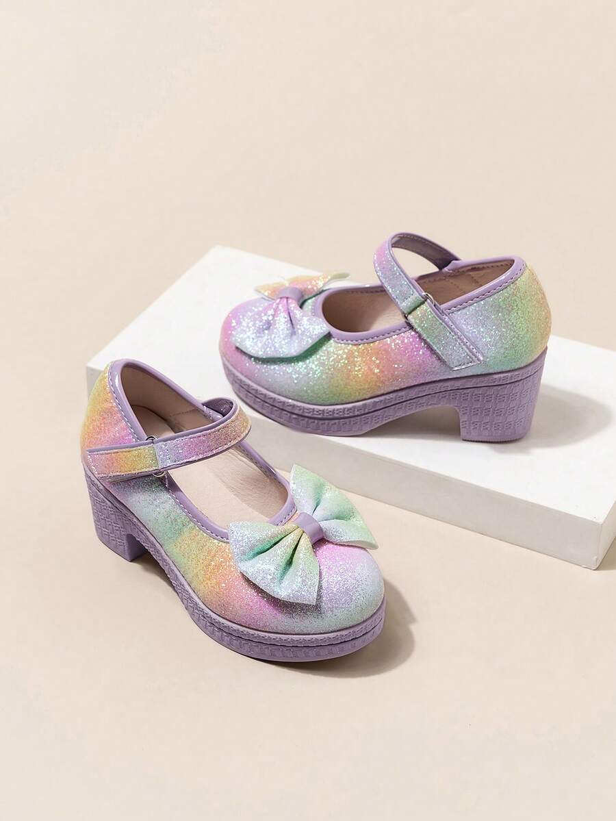 1 Pair Girls' Bowknot Glitter Design High Heel Sweet Lolita Style Shoes