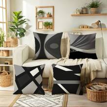 Set Of 4 Black Throw Pillow Covers Modern Abstract Grey Stripes Acrylic Bold Decorative Pillow Covers, Comfortable Washable Polyester Cushion Covers For Home Decor Square 17.7x17.7 Inch Pillow Covers (Pillow Core Not Included)