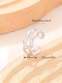 1 pieza Anillo ajustable de pareja de acero inoxidable hueco con diseño geométrico, regalo de joyería de moda para hombres y mujeres