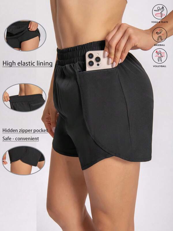 1 pieza Pantalones cortos deportivos de mujer, Pantalones cortos de tela tejida de verano 2 en 1 con bolsillos con cremallera, Diseño cómodo y transpirable para ejercicio al aire libre, gimnasio, calle, ciclismo, tenis, pantalones cortos de senderismo multifuncionales para mujeres, una excelente opción de estilo de vida