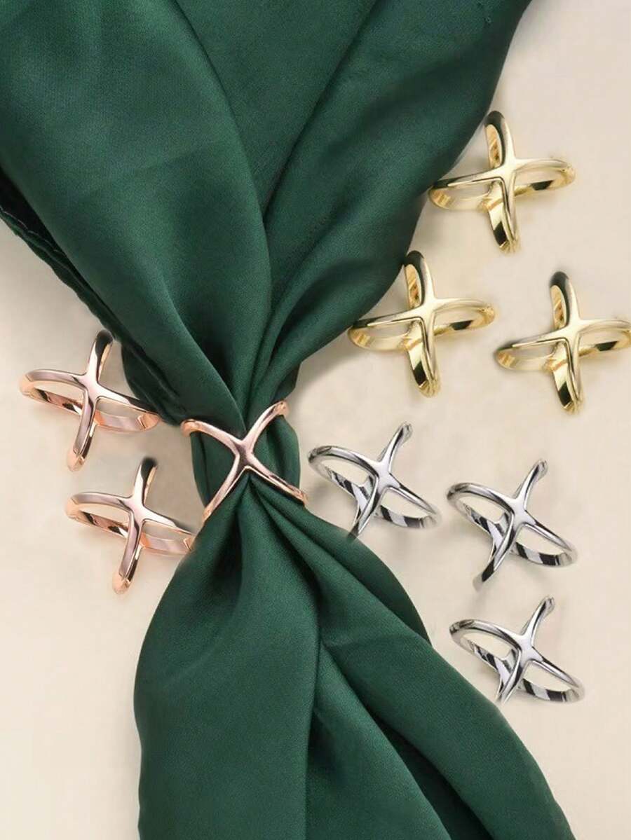 2/3/9pcs X-Shaped Ladies' Circular Shawl Scarf Clip With Knot Buckle Ring Accessory - Multicolor - View 1