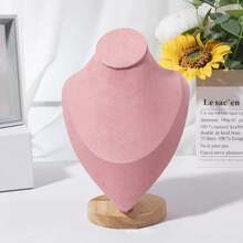 1 pieza de busto de maniquí de madera, soporte de exhibición de collar, modelo de retrato, soporte de almacenamiento de joyería, soporte de escaparate - S - Ver 4
