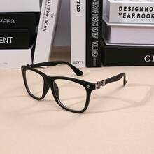 1pc Vintage Square Metal Frame Clear Lens Glasses, Unisex Retro Optical Eyewear - A - View 1