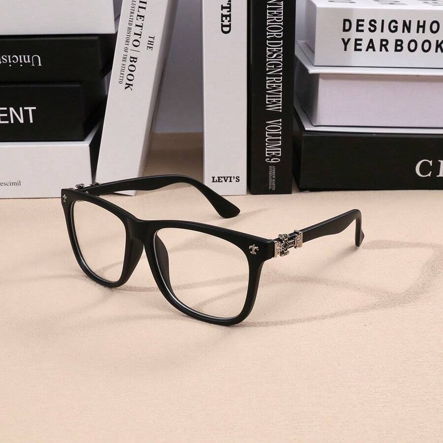 1pc Vintage Square Metal Frame Clear Lens Glasses, Unisex Retro Optical Eyewear - A - View 1