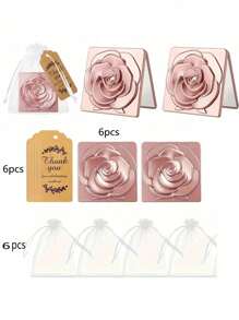 Set di 12 pezzi di specchi da trucco a forma di rosa elegante, include 4 specchi pieghevoli a doppia faccia, specchi da trucco portatili, 4 biglietti di ringraziamento e 4 sacchetti in organza, set regalo per damigelle d'onore per matrimoni, compleanni, vacanze, feste natalizie, regali estivi, forniture scolastiche, decorazione della stanza