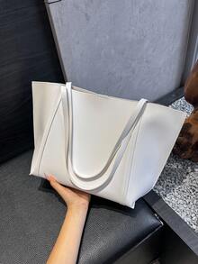 Women's White Tote Bag, Minimalist Large Capacity Handbag - White - View 2