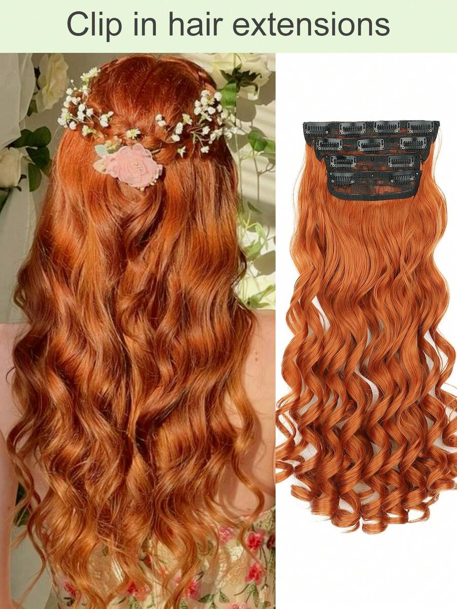 Clip In Hair Extensions, 20 Inch Long Wavy 4PCS Hair Extensions Clip In,Natural Soft Synthetic Fiber Clip In Hairpieces For Women Daily Use(Dirdy Orange) - Dirty Orange - View 1