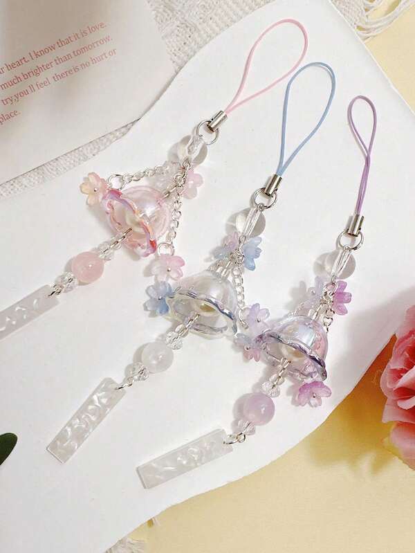 1 pieza Campanilla de medusa fresca y sencilla de primavera, colgante de flor de lirio del valle de vidrio, accesorio para teléfono, coche o bolso