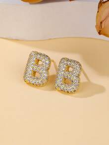 1 对泡泡首字母耳钉精致泡泡方晶锆石 26 个字母 A-Z 个性化名字耳钉情人节珠宝生日礼物适合女士和女孩 - 大號字母耳環 - 查看 26