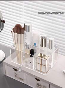 1 pieza Soporte transparente para brochas de maquillaje, organizador de tocador transparente de escritorio para lápices de cejas, productos para el cuidado de la piel, almacenamiento compacto de cosméticos para el baño y el dormitorio