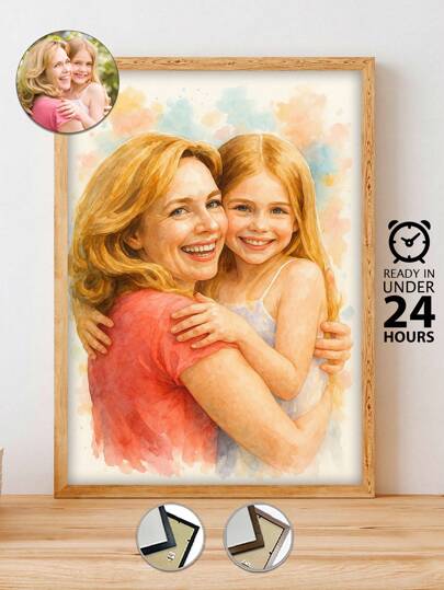 1 Pc, Optidnal Frame, Custom Canvas Painting, Customized Photo Portraits, Personalized Wedding Gifts, Watercolor Paintings, HD Printing, Preserving Memories, Saving Beautiful Moments, Birthday Party, Anniversary, Unique Perfect Art Gift