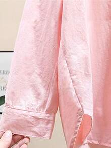 Áo sơ mi polyester in chữ hình động vật, cúc bất đối xứng, kiểu dáng dễ thương, thích hợp mặc hàng ngày và các dịp lễ hội, màu hồng cho mùa xuân/hè/thu/đông. - Hồng - Xem 4