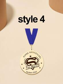 1pc Wooden Personalised Graduation Medals, Handmade Nursery And School Leavers Gifts, Personalised Nursery School Graduation Medals,Personalised Teacher Medal Gift Thank You Award School Hero Congratulations Best Teacher In The World - Red and Blue - View 39