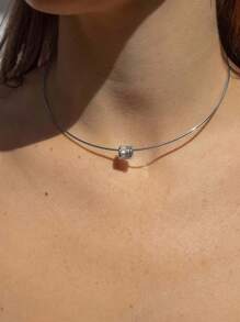 1 pieza Collar de circonita redonda, accesorio de moda para fiestas para mujeres