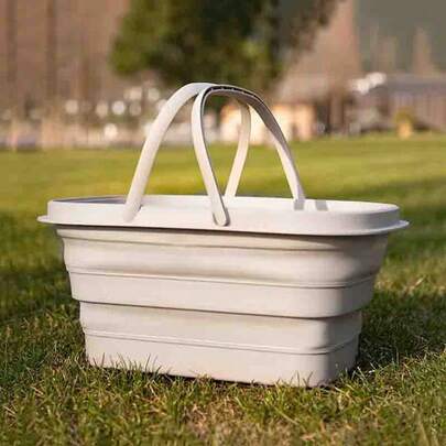 1pc Foldable Sink And Picnic Basket, Durable PVC, Versatile And Easy To Store, Foldable And Practical, Sturdy Handle Function, Perfect For Camping, Hiking, Washing Dishes And Family Gatherings