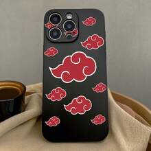 1 Piece Of High-End Sense Phone Case With Personalized Red Cloud Pattern, Suitable For IPhone 16Pro Max 11 12 13 14 15, High-End Sense Simple Phone Case With Dust Filter, With A Layer Of Velvet Inside. - 黑色 - 查看 3
