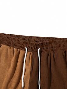 Men's Contrast Color Drawstring Waist Pocket Loose Casual Shorts - Coffee Brown - View 8