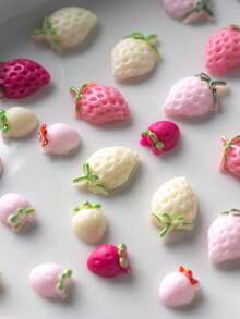 50 Peças Decorações de Arte de Unhas Fofinhas de Morango, Acessórios de Unhas 3D Rosa Pastel Frutas Realistas, Joias de Unhas, Suprimentos de Unhas - Multicolorido - Visão 4