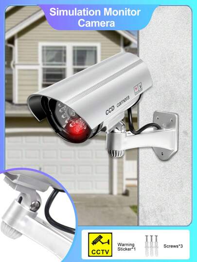 1pc Solar Powered Realistic Fake Security Camera, Home/Yard/Garage Anti-Theft Dummy Surveillance Camera With Red Flashing Light, Lightly Water-Resistant, Battery Powered & Solar Powered Models Available
