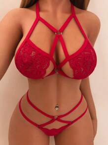 2pcs Dark Styled Sexy Lingerie Set For Women 3pcs/Set Women's Sexy Lace Bra And Panties Set, With Underwire And Without Padding For Going Out, Baddie Look