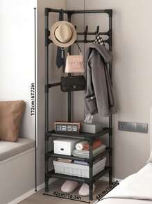 Cabide de metal de 3 níveis com ganchos e prateleiras - Organizador de roupas autônomo multiuso, cabideiro para chapéus - Cabideiro de aço inoxidável durável para quarto, sala de estar - Opções versáteis de montagem e armazenamento