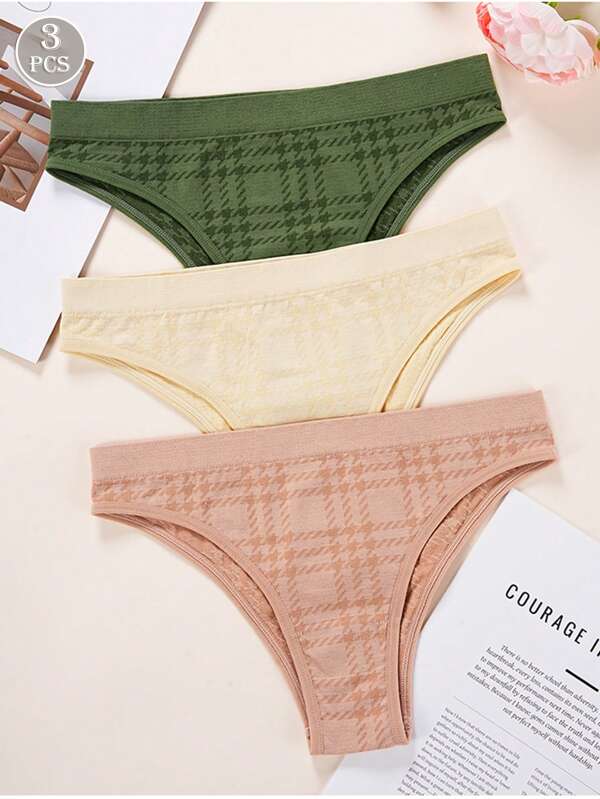 3pcs Women Seamless Soft Comfortable Minimalist Rhombic Mesh Low Waist Breathable Sports Panties