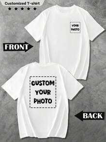 Camiseta personalizada de hombre, camiseta casual y holgada para primavera y verano, vacaciones y exteriores con impresión personalizada, cuello redondo, manga corta, color blanco, regalo para vacaciones, Día de San Valentín, cumpleaños, aniversario, camiseta casual personalizada de manga corta para primavera y verano