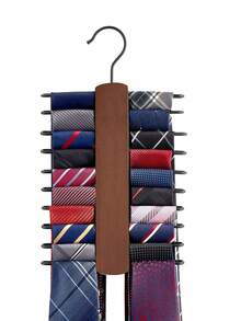 1pc Tie Rack With 20 Hooks, Wooden Tie & Belt Organizer Rack, Non-Slip Tie Holder, Tie Rack, Scarf Organizer, Belt Organizer, Closet Storage, Accessory Storage, Home Decor - Bronze - View 2