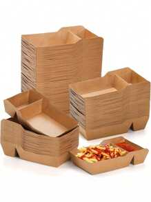10/20pcs Disposable Kraft Paper Food Tray Boats With Dip Pocket, Rustic French Fries Box With Compartment Holder For Ketchup, Sauce, Perfect For Birthday Parties, Gatherings, Food Trucks, And Restaurants, Trays For Serving Food
