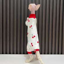 Fruit Style Cherry 4-Leg Cat Clothes, Summer Cartoon 4-Leg Jumpsuit With Sleeves For Hairless Cats, Anti-Shedding