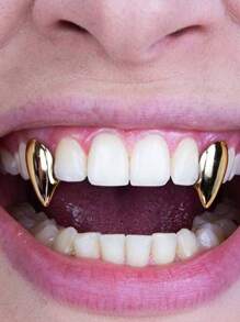 1 Paar metallische Fangzahn-Grillz, Punk Rock Hip Hop Zahnzubehör, einstellbare Kostümprobe für Partys, Festivals, Bühnenauftritte, unisex Geschenk mit Dentalkleber