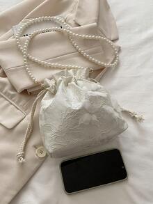 Bolso de balde mini de imitación de perla, bolso casual y de bandolera - Blanco - Ver 4