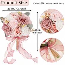 Bridal Bouquet, Elegant Artificial Flower Bouquet Fake Flowers Bouquet Wedding Supplies - 淺粉色 - 查看 6