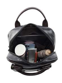 LECEY 棕色复古街头学院风休闲通勤大容量多功能女士背包 - 黑色 - 查看 8