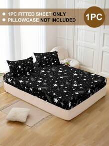Set de 3 piezas que incluye 1 sábana ajustable con estampado de estrellas fugaces, 2 fundas de almohada, protector de colchón y cubierta de colchón para cama, suave y transpirable, para cama individual, doble, king y queen con bolsillo profundo de hasta 30 cm. Textil para el hogar.