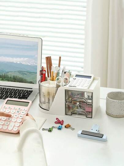 1个桌面大容量旋转笔筒，学生返校文具收纳套装，多功能收纳盒，适用于办公室、家庭、学校、化妆工具、美甲用品