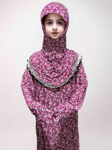 Rose Red Small Plum Blossom Pattern Headscarf For Girls, Children, Teens - Elastic & Comfortable With Wide And Long Design, Suitable For Daily Outdoor And Home Use