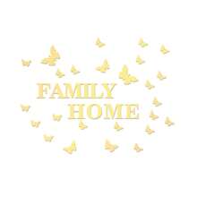 35 piezas Espejo Moderno Pegatinas de Pared FAMILY HOME con Calcomanías de Mariposas - Adhesivos Reusables Desprendibles de Acrílico para Paredes, Dormitorio, Sala de Estar, Decoración del Hogar, Diseño de Letras Artísticas