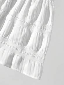Plain Color Pleated Casual Ruffle Patchwork Skirt - White - View 3