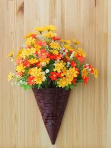 1/3pcs Vintage Rattan Style Wall Hanging Planter Lightweight Plastic Cone Flower Basket Natural Texture Design Suitable For Indoor And Outdoor Wall Mounted Vase For Balcony, Garden And Terrace, Outdoor Yard Decoration, Home Decoration, Room Decoration