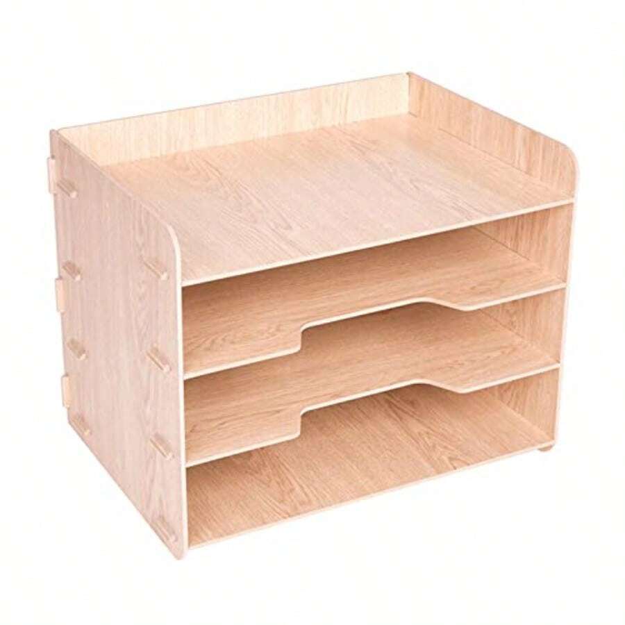 Jyuiipcz File Rack Wooden FourLayer Combined File Holder ...