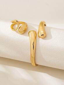 1 Set Minimalist Metallic Geometric Teardrop Shape Shiny Bracelet, Ring, Earrings Set, Suitable For Women Everyday, Party, Date Outfit Accessories